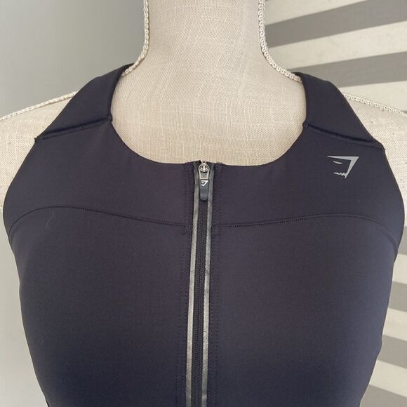 Gymshark Black Zipper Front Racer Back Athletic Sports Bra Size XS - Picture 2 of 7